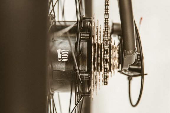 Closeup of a bicycle rear hub with a motor